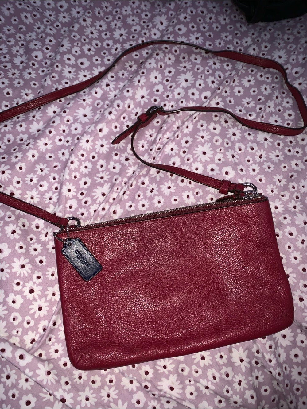 Coach Burgundy Pebbled Leather Crossbody Wristlet